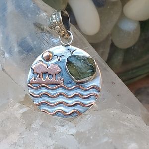 Sterling, Copper and Green Apatite Pendant